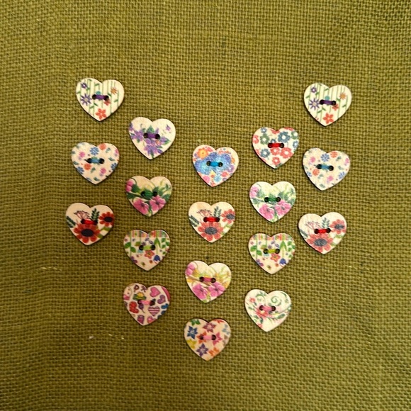Tote bag, handmade, embellished with heart shaped buttons. - Picture 3 of 5